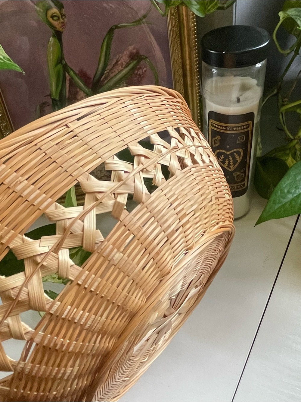 Vintage Boho Wicker Bread Basket | 12x7 Rattan Fruit Bowl Cottagecore Accent - Picture 3 of 4